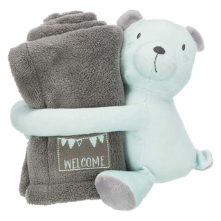 Junior cuddly set filt/björn, plysch, 75 × 50 cm, grå/mint