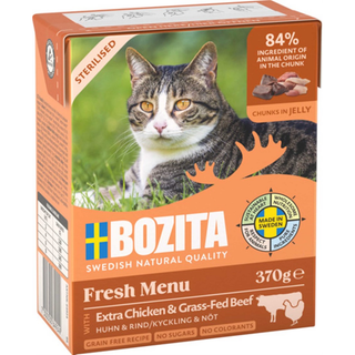 Bozita Katt Sterilised, Tetra Bitar i gelé kyckl/nötkött 370 g