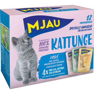 Mjau kattunge, lax,nöt,kyckl. i gelé multipack 12*85g