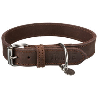 Rustic råläder, halsband,S-M: 34-40 cm/25 mm, mörkbrun