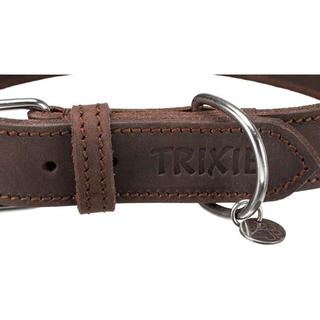 Rustic råläder, halsband,M: 37-44 cm/25 mm, mörkbrun