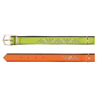 Halsband läder strass & nitar Orange 18/35