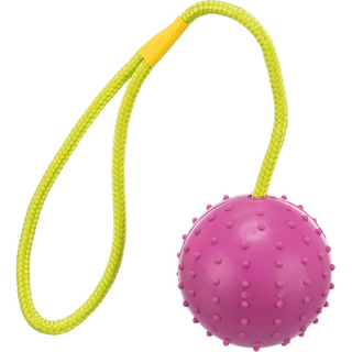 Gummiboll 7 cm med rep 30 cm, lime/rosa